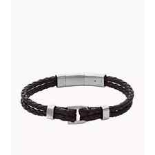 Fossil - Bracciale da uomo Heritage D-Link in pelle marrone, argento