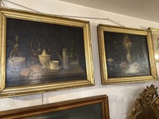 Coppia Dipinti Antichi Olio Su Tela 