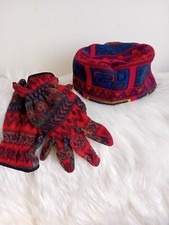 90s Pile Vintage Cappellino E Guanti Sci Fantasia Colorata