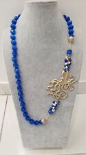 Collana artigianale pietra dura Agata blu Perle di fiume lunga Polipo