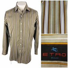 ETRO Camicia Uomo 42 Righe Verde Multicolore Manica Lunga Made In Italy Usato in Ottime Condizioni