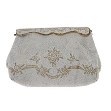 Borsetta Vintage Clutch Bianca con Perline e Ricami - Anni 50 Francia