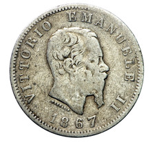 Italia 1 lira 1867 M Stemma Milano Regno V.E.II Antica patina da monetiere