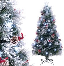 Albero Di Natale Innevato 150/180 CM, Con Fibra Ottica, 49/63 Luci LED, 8 Modali