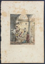 stampa antica Thomas Le Villain la canofiena altalena roma 1823 litografia