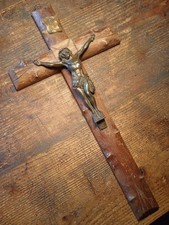 Crocifisso Grande Antico In Legno E Bronzo