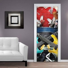 Carta da parati per porta autoadesiva immagine da parete porta poster chitarra 3D muro graffiti 1337