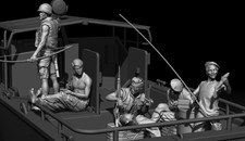 Modellino kit resina equipaggio pattuglia fluviale guerra Vietnam scala 1/35 - 6 personaggi e animali
