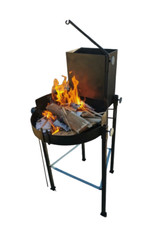 Barbecue artigianale pesante, rotondo, a carbone/legna, griglia 50cm. con ruote