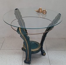 Tavolino basso anni 30/40 in legno intagliato a mano ripiano in vetro