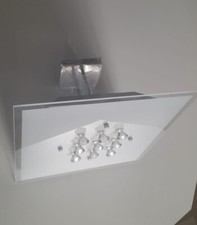 Lampadario Plafoniera moderna in vetro con cristalli Bianca 2 Luci Metallo Cromo