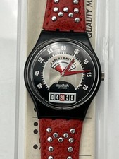 Orologio da polso SWATCH Gent RED FLAME (GB418)-NUOVO/NOS-data-pelle-rivetti-insolito