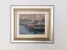 Dipinto Olio Barche nel Porto