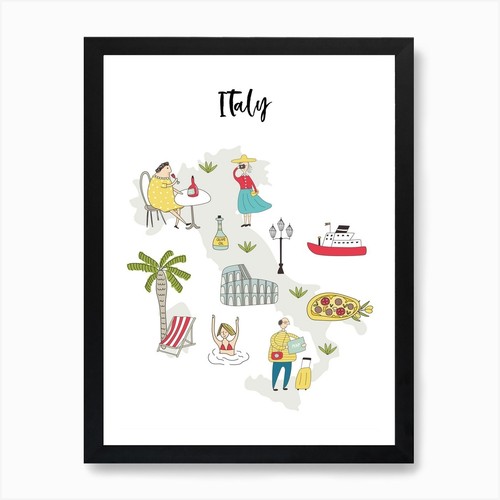 Italy map art print framed - italy,