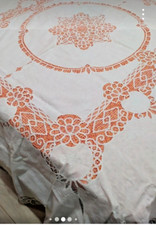 Copriletto matrimoniale ricamato a mano  in pizzo Rinascimento - lino bianco