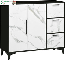 Mobile Dispensa a 2 Ante e 3 Cassetti in MDF e Acciaio con Motivi a Marmo per So