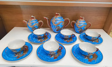 SERVIZIO DA THE CINESE PORCELLANA GUSCIO D'UOVO BLU SATSUMA SET DA 6