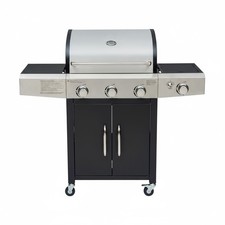 Barbecue gas professionale da 13 KW 4 bruciatori in acciaio inox con ruote nero