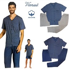 Pigiama uomo aperto manica corta in cotone estivo pantalone lungo e corto giacca