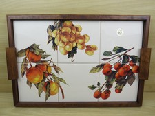 vecchio VASSOIO IN LEGNO CON PIASTRELLE CERAMICA CERAMICHE ARTISTICHE LCS frutta