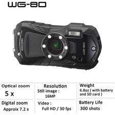 Ricoh Pentax WG-80 Black - Fotocamera Rugged 20MP Subacquea 4K GPS