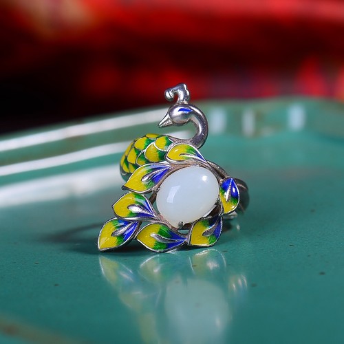 Anello giada pavone moda - anello,