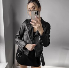 Zara women 100 leather - leather, biker