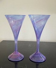 Vetro a stelo viola soffiato a mano firmato dall'artista 1989