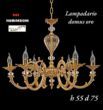 LAMPADARIO 5 LUCI DOMUS AMBRA SOFFIATO SOSPENSIONE ARTIGIANALE ORO FRANCESE 