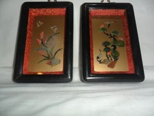 Quadri vintage con pietre di giada corallo miniature opere arte orientale