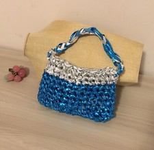 Borsa  uncinetto fatta a mano blu e argento