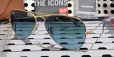 Nuovi occhiali da sole Ray Ban RB3025 001/3M Aviator grandi oro con sfumatura blu 55 mm