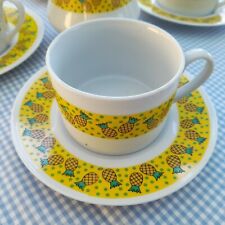 NAJ-OLEARI Servizio 6 tazze + Zuccheriera in Porcellana - decoro ananas anni 80