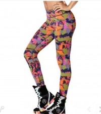 LEGGINGS WOMAN ZUMBA MULTICOLIR ORANGE YELLOW BLU, SIZE SMALL taglia S PERFETTO
