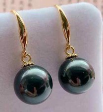 Orecchini Perfetti Rotondi AAAA 9-10mm Tahiti Nero Verde Perla Oro 14K (18k)