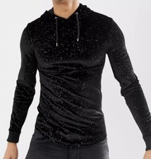 Felpa Asos  da uomo in velluto elasticizzato con capuccio e glitter oro S-M