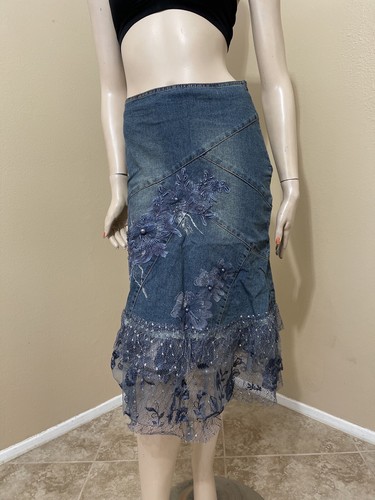 Jeans blu denim perline - , ricamo