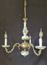  Lampadario vintage ottone porcellana illuminazione plafoniera 3 bracci molto bello