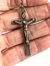 ANTICO ROSARIO CROCIFISSO CATTOLICO ARGENTO STERLING VINTAGE 28IN perle sterling