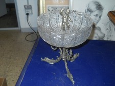 alzata centrotavola in cristallo con elementi in bronzo vintage