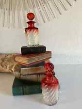 18⚜ Ancienne Bouteille Carafe Flacon Parfum Rose et Blanc en Verre Hauteur 13 Cm