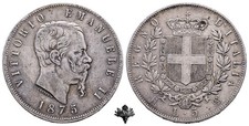 REGNO D'ITALIA 5 lire 1875 Milano ARGENTO Scudo Vittorio Emanuele II