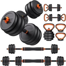 Set Manubri Regolabili 5 in 1 con Bilanciere, Kettlebell, Supporto Push-up per Ho...