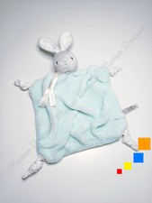 Doudou Plat Lapin Gris Bleu Aqua Plume Tendres Et Douces Attache Tétine - Kaloo