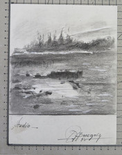 DISEGNO MATITA SU CARTA CON STUDIO PER PAESAGGIO FIRMATO BECCARIA PITTORE DR4