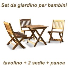 Set tavolino + panca + 2 sedie in legno per bambini da esterno e giardino tavolo