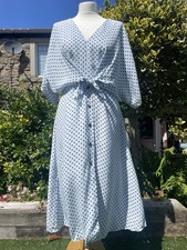 Abito estivo midi ZARA blu chiaro a pois cravatta bottoni davanti taglia small 🌻 nuovo con etichette