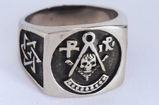 Anello teschio skull stella compasso massoneria da biker in acciaio