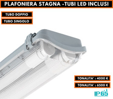 PLAFONIERA STAGNA LED COMPLETA DI NEON TUBO T8  60-120-150 CM 220V SOFFITTO IP65
