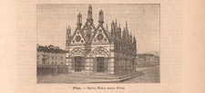 PISA Chiesa di Santa Maria della Spina STAMPA ANTICA del 1891 Antique print